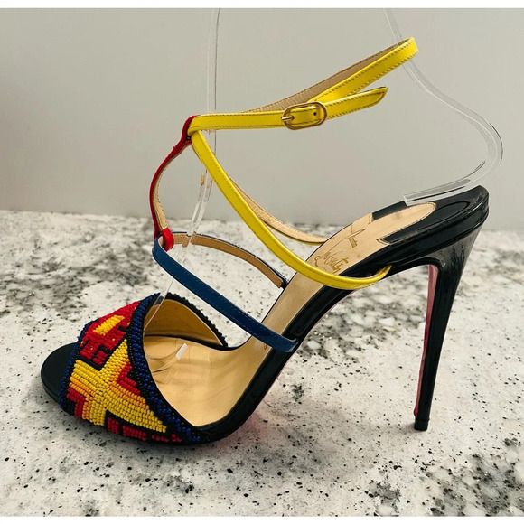 Christian Louboutin Tipika Sandals High Heel Beaded Leather Size 37 - Picture 9 of 13